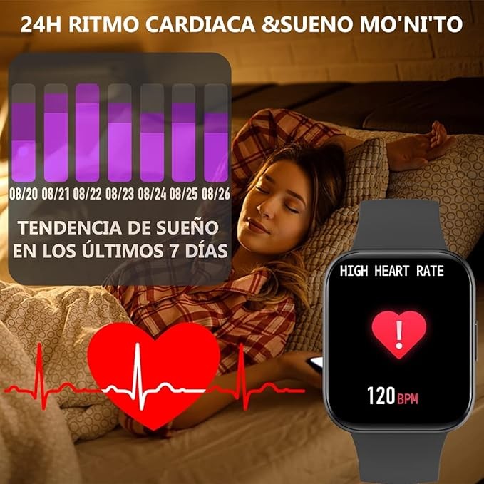 Smartwatch Reloj Inteligente,Salandens 1.72" Hombre Mujer Pulsera Inteligente, Pantalla T&aacute;ctil Completa Impermeable IP68 image number null