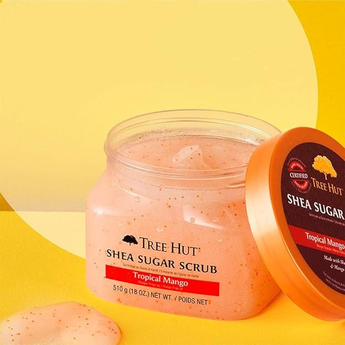 A TREE HUT, Tropical Mango Shea Sugar Scrub, Exfoliante Corporal de Az&uacute;car Natural con Manteca de Karit&eacute; y Esencia de Mango, Exfolia e Hidrata la Piel, 510 gramos. image number null