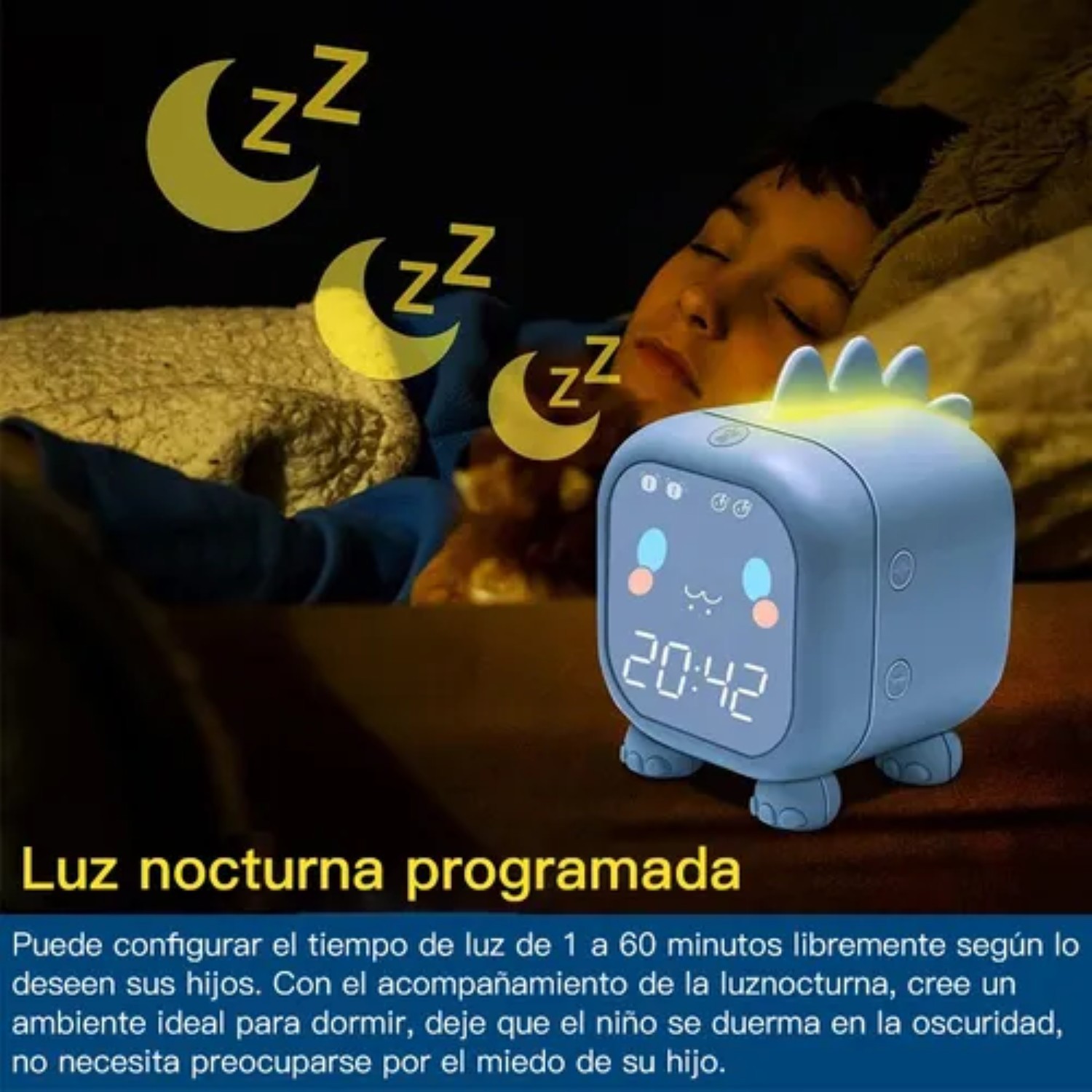 Reloj Despertador Digital Led Mesa Alarma azul claro dinosaurio image number null
