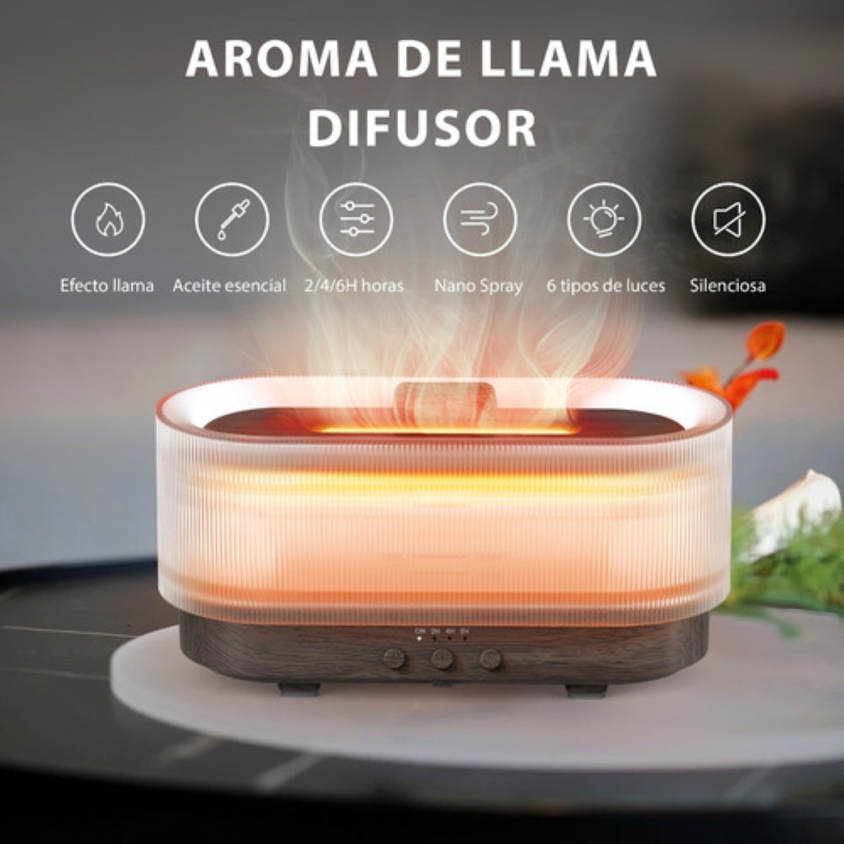 Difusor Humificadora De Aroma Ultrasonico Cuadrado Marron Oscuro image number null