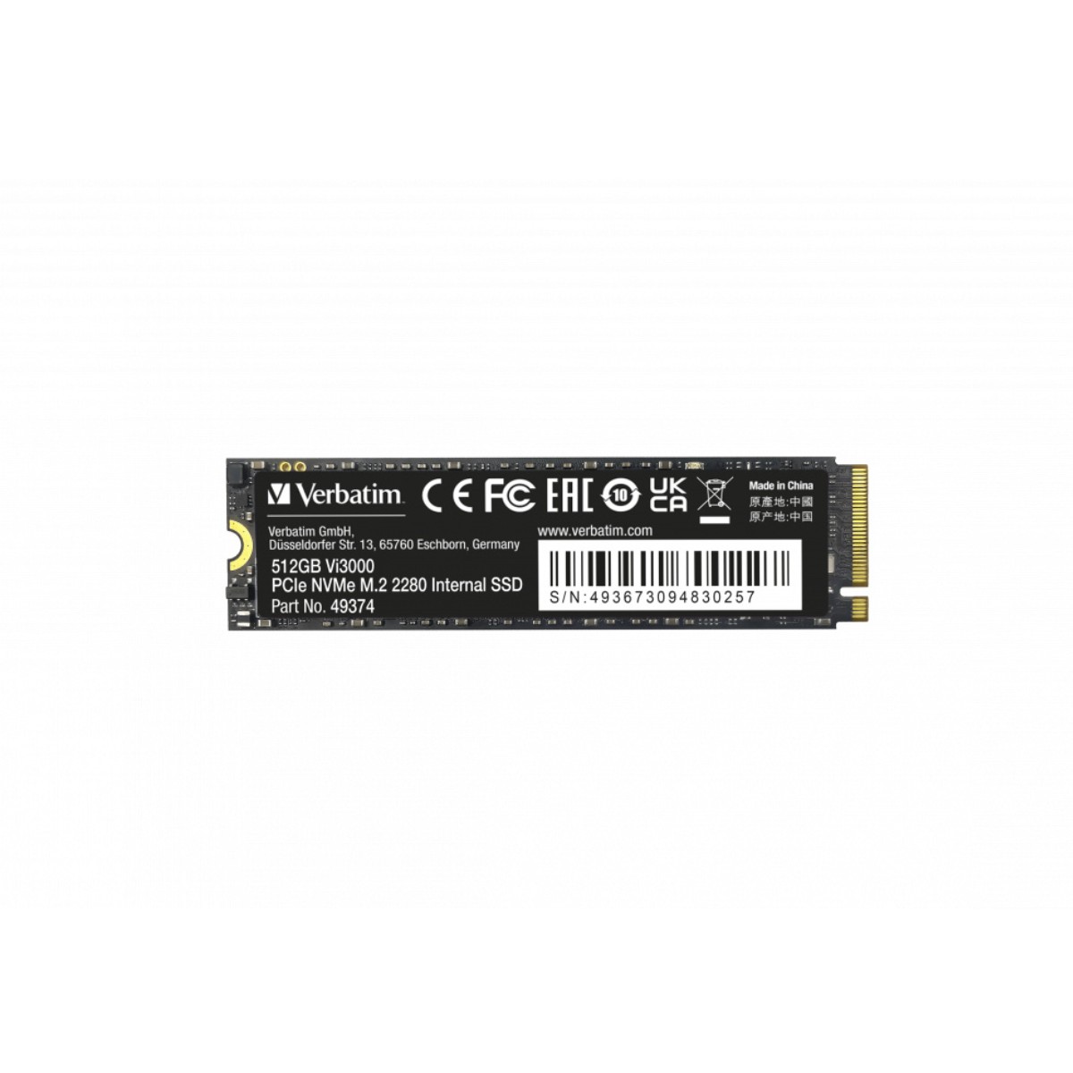 SSD Verbatim Vi3000 NVMe, 512GB, M.2, 2100 MB/s Escritura, 3100 MB/s Lectura, PCI Express 3.0 image number null