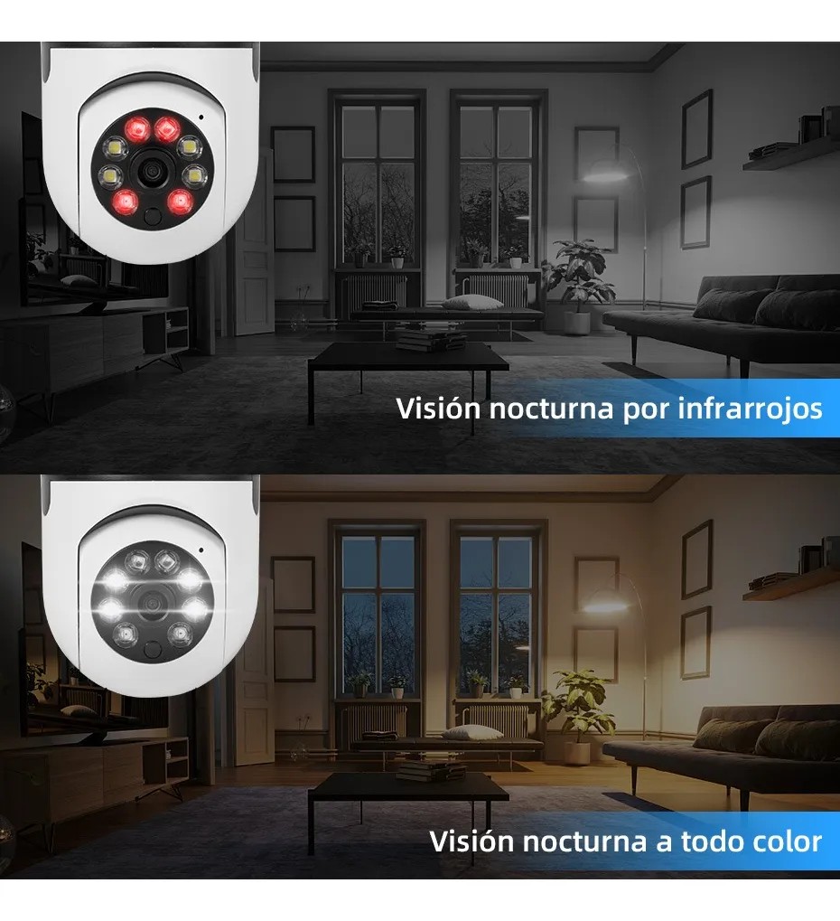 Camara de Seguridad Wifi Super HD 3MP 1080P Conexion E27 Foco 360&ordm; Vision Nocturna 2 pz image number null