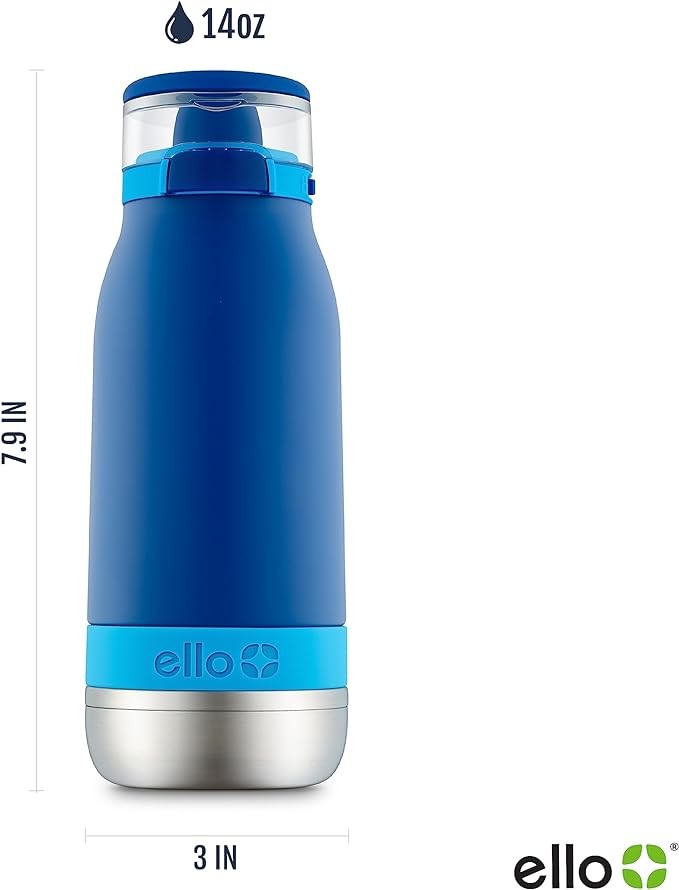 Ello Emma - Botella de Agua de Acero Inoxidable con Aislamiento al vac&iacute;o para ni&ntilde;os con popote Antimicrobiano. image number null