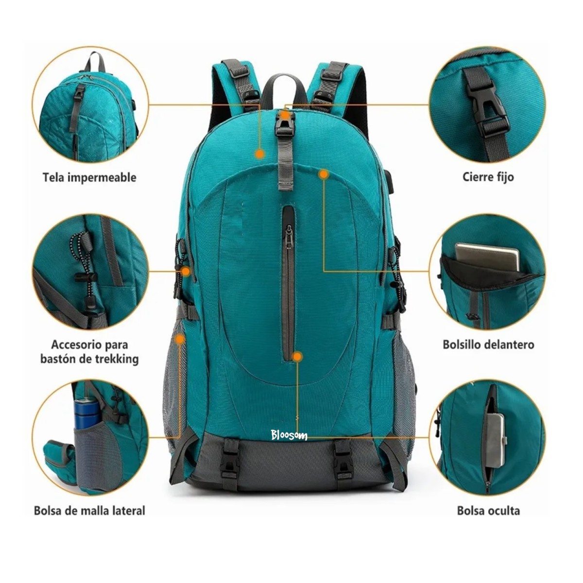 Mochila Impermeable 50l Para Senderismo Monta&ntilde;ismo Turquesa image number null