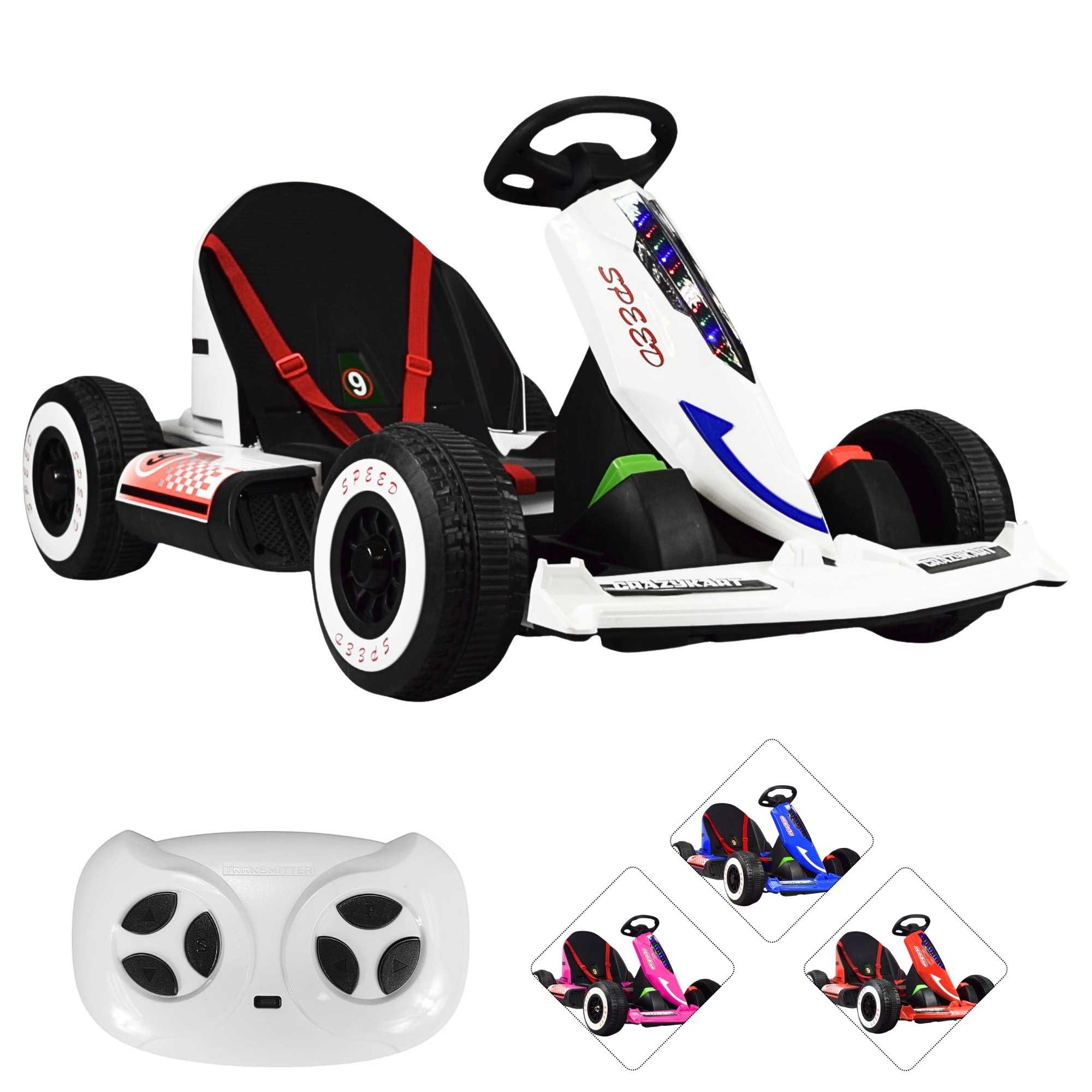 Montable Electrico Go Kart para Ni&ntilde;os Largo Ajustable Luz 12v - Blanco image number null