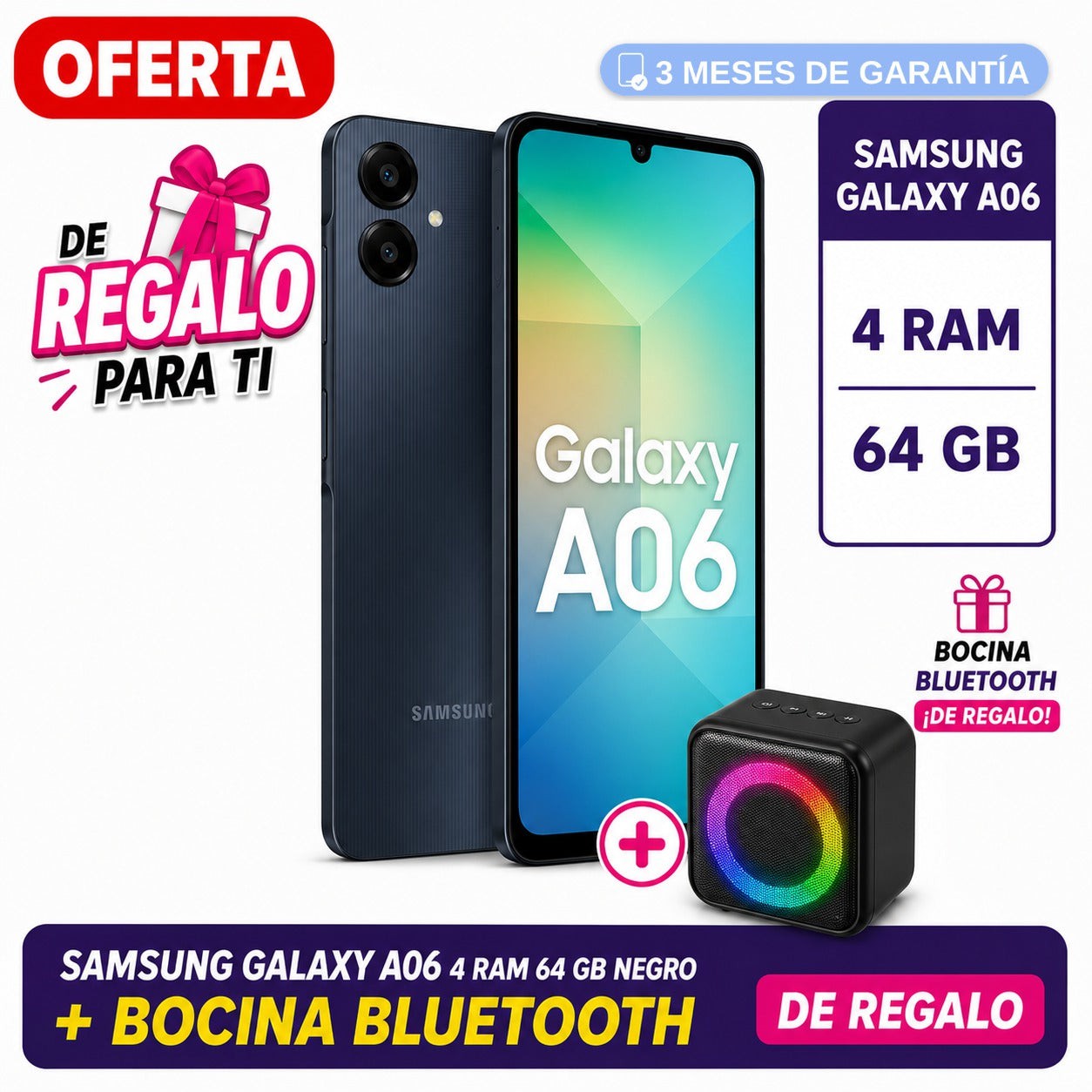 SAMSUNG GALAXY A06 4 RAM 64 GB NEGRO + BOCINA BLUETOOTH DE REGALO image number null