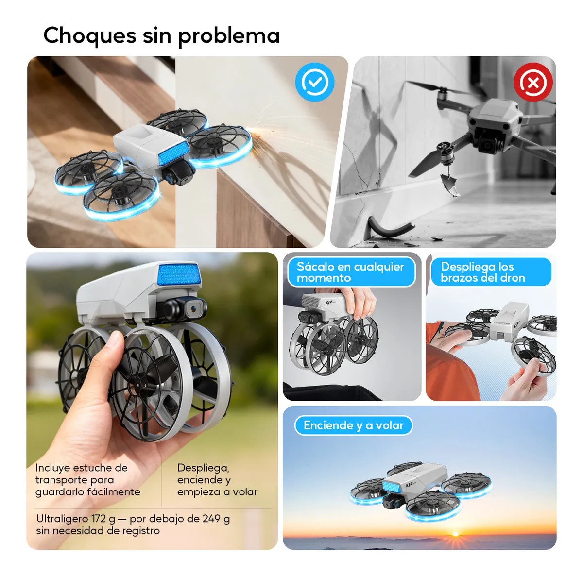 Mini Drone ZLL XJ2 Con C&aacute;mara 8K FPV, Plegable, 3 Bater&iacute;as, Motor Sin Escobillas image number null