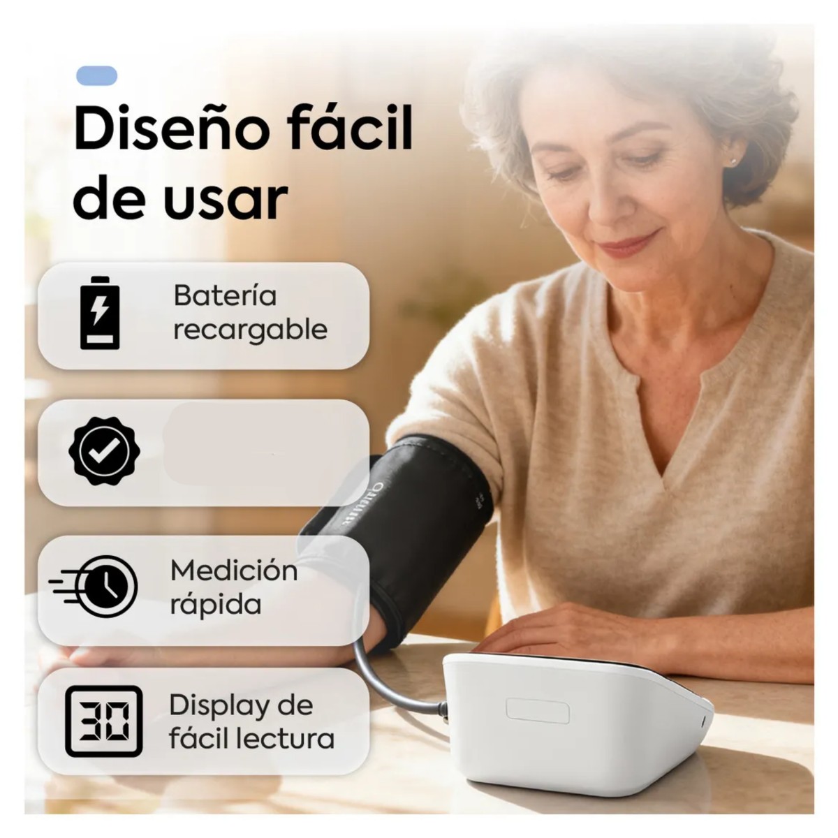 Bau man&oacute;metro Digital Bater&iacute;a USB Monitor Medidor de presi&oacute;n Blanco image number null