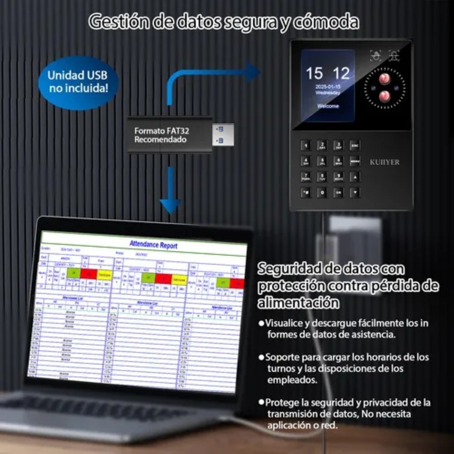 Reloj checador 3 en 1 con 12 idiomas negro image number null