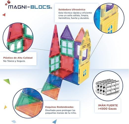 MAGNI-BLOCS Imanes Did&aacute;cticos, Set de 34 Piezas, Bloques Magn&eacute;ticos 3D, Figuras Geom&eacute;tricas Magn&eacute;ticas Educativas para Ni&ntilde;os, Rompecabezas Magn&eacute;tico en Tercera Dimensi&oacute;n. image number null