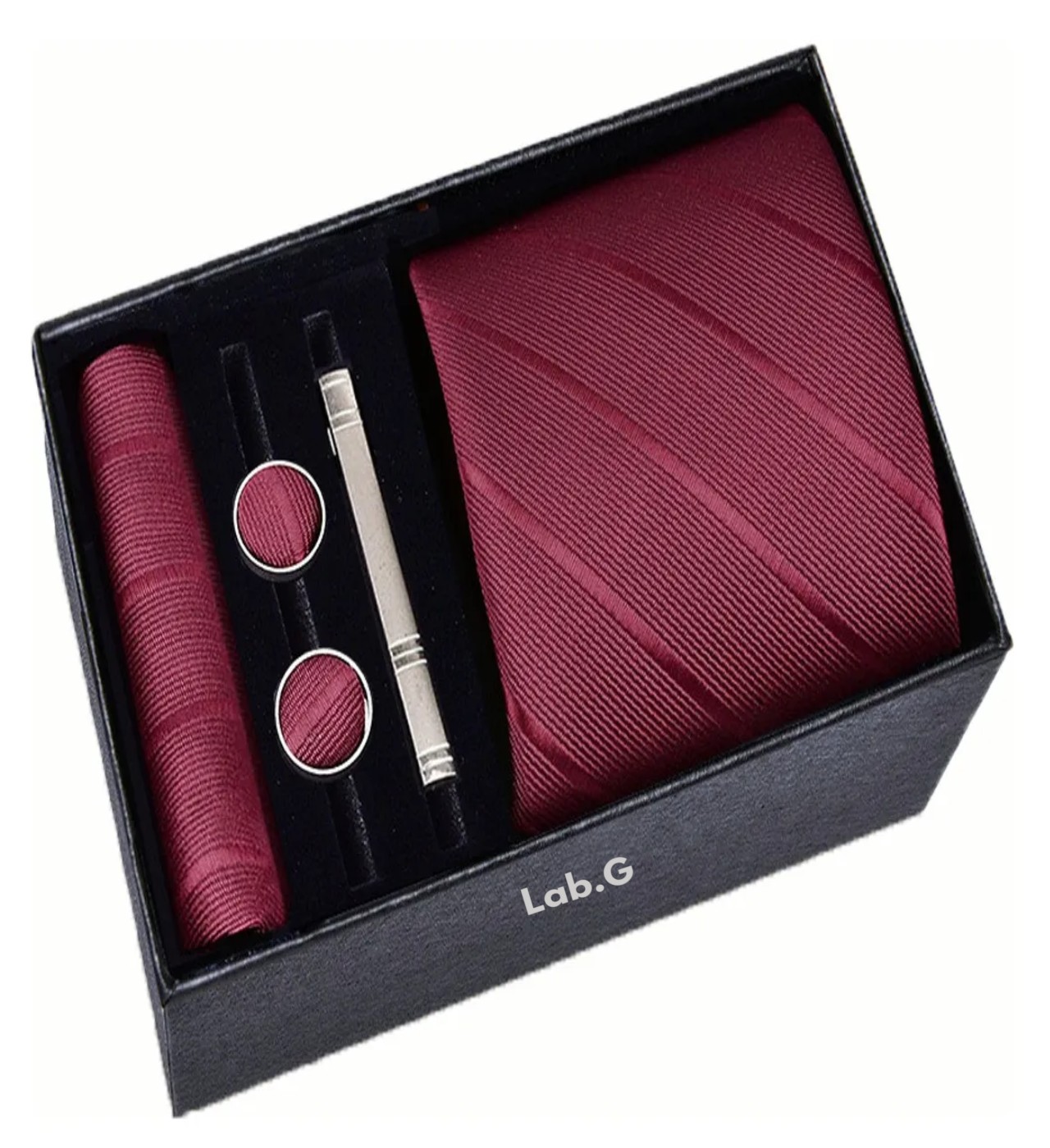 Set Corbata Pa&ntilde;uelo Mancuernilla Hombre 5 Piezas Guinda image number null