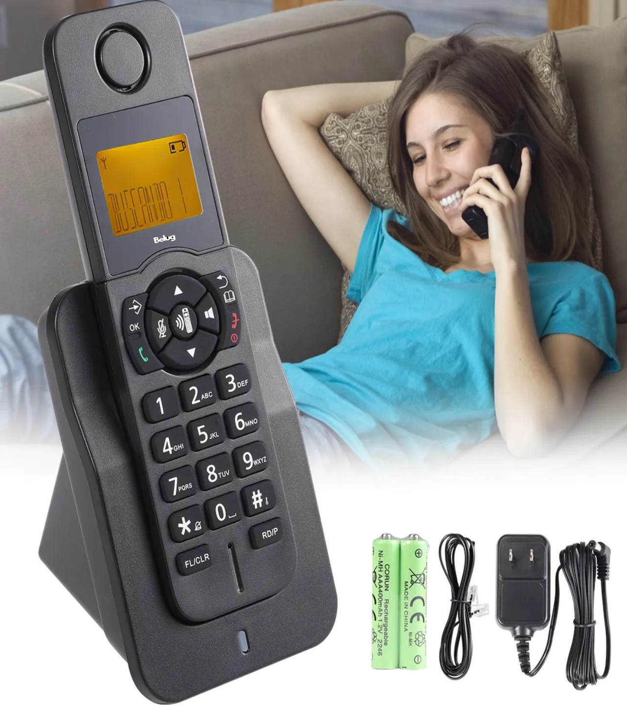 Tel&eacute;fono Inal&aacute;mbrico Fijo Moderno Con Lcd Para Casa Oficina negro image number null