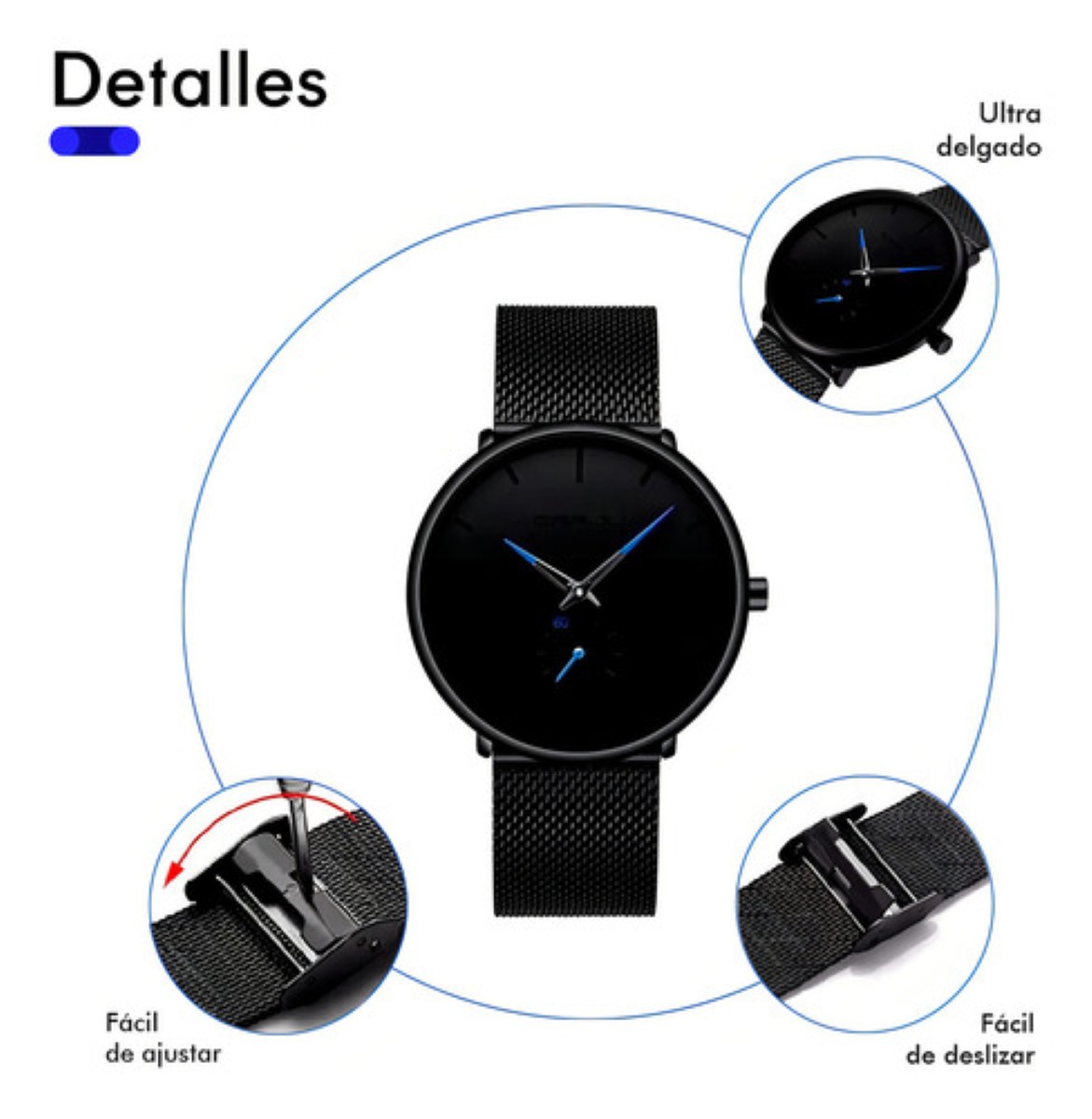 Reloj Crrju Hombre Dise&ntilde;o Ejecutivo Premium Color De La Correa Negra Con Azul image number null