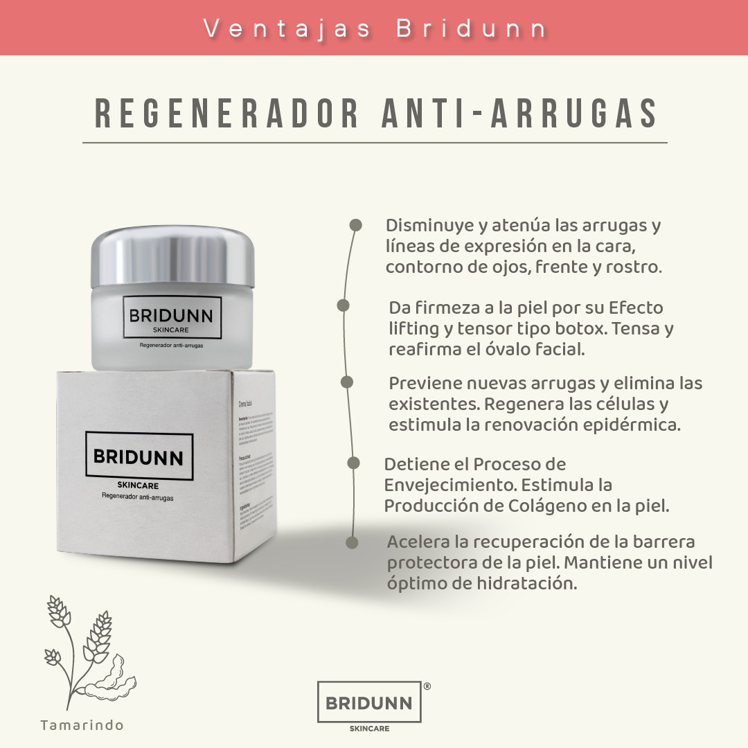 Crema Facial Antiarrugas Regeneradora BRIDUNN. P&eacute;ptidos, Tamarindo y Coleus Forskohlii. Firmeza, Elasticidad image number null