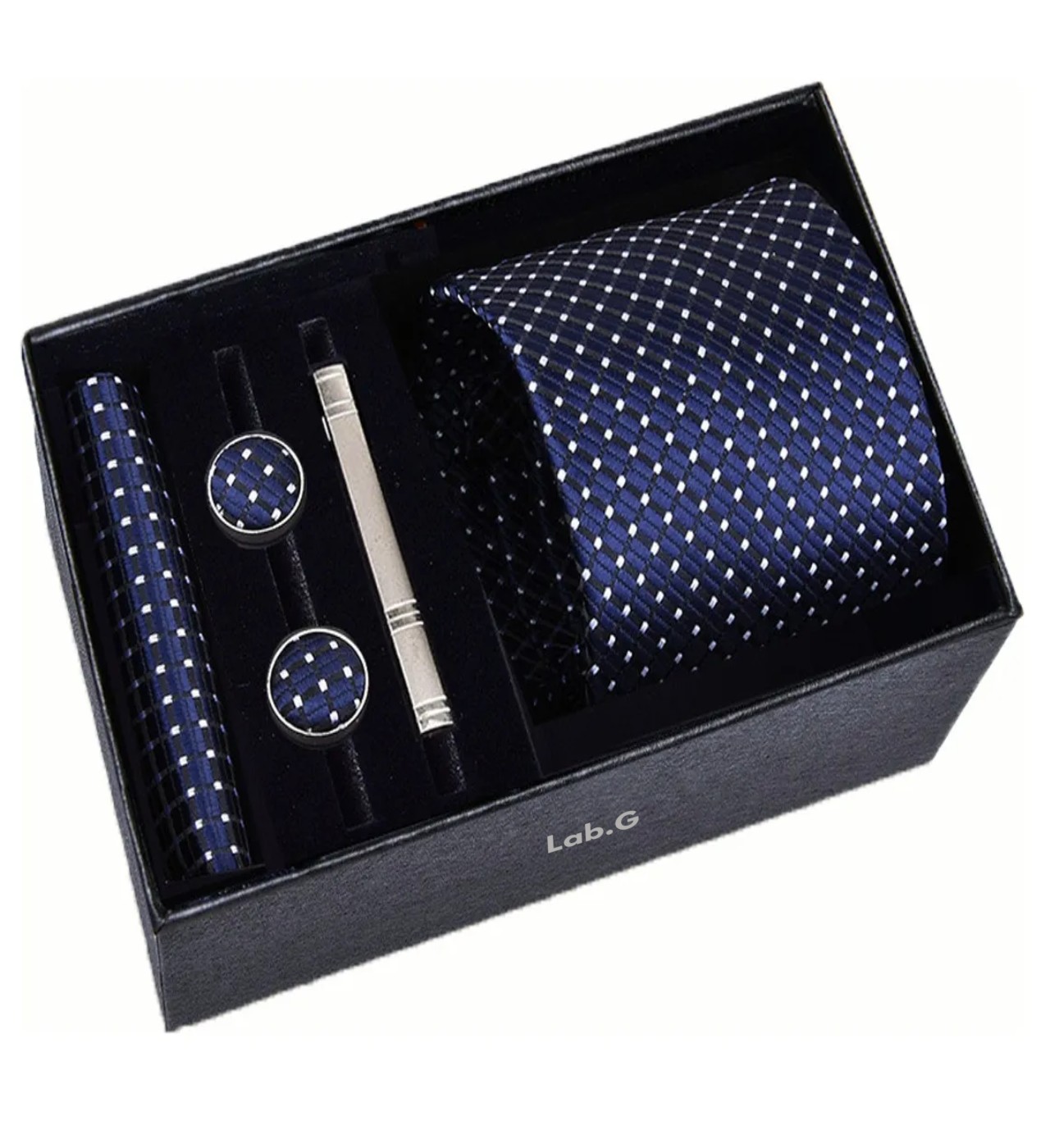 Set Corbata Pa&ntilde;uelo Mancuernilla Hombre 5 Piezas Azul puntos image number null