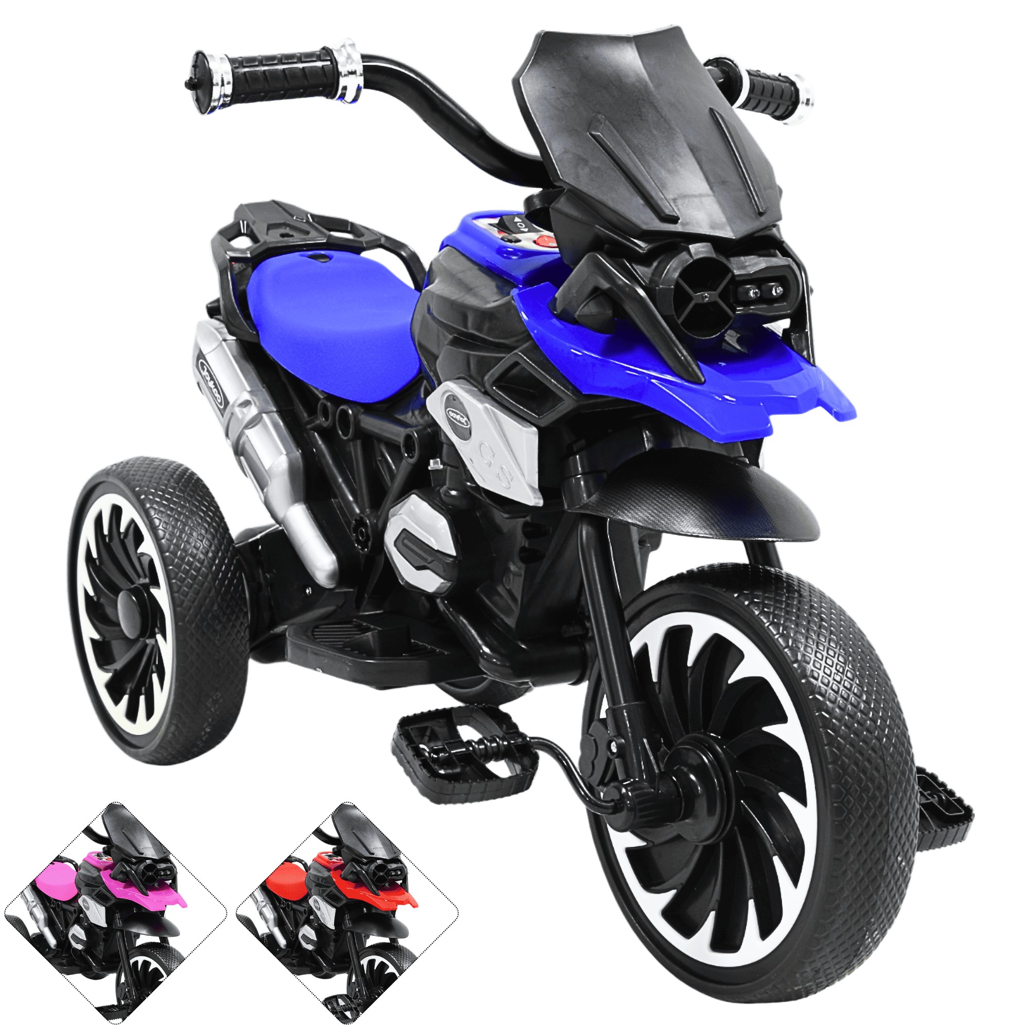 Moto Montable El&eacute;ctrica para Ni&ntilde;os Triciclo H&iacute;brido con Luces y Sonido Recargable 6v Soporta hasta 30 kg - Azul image number null