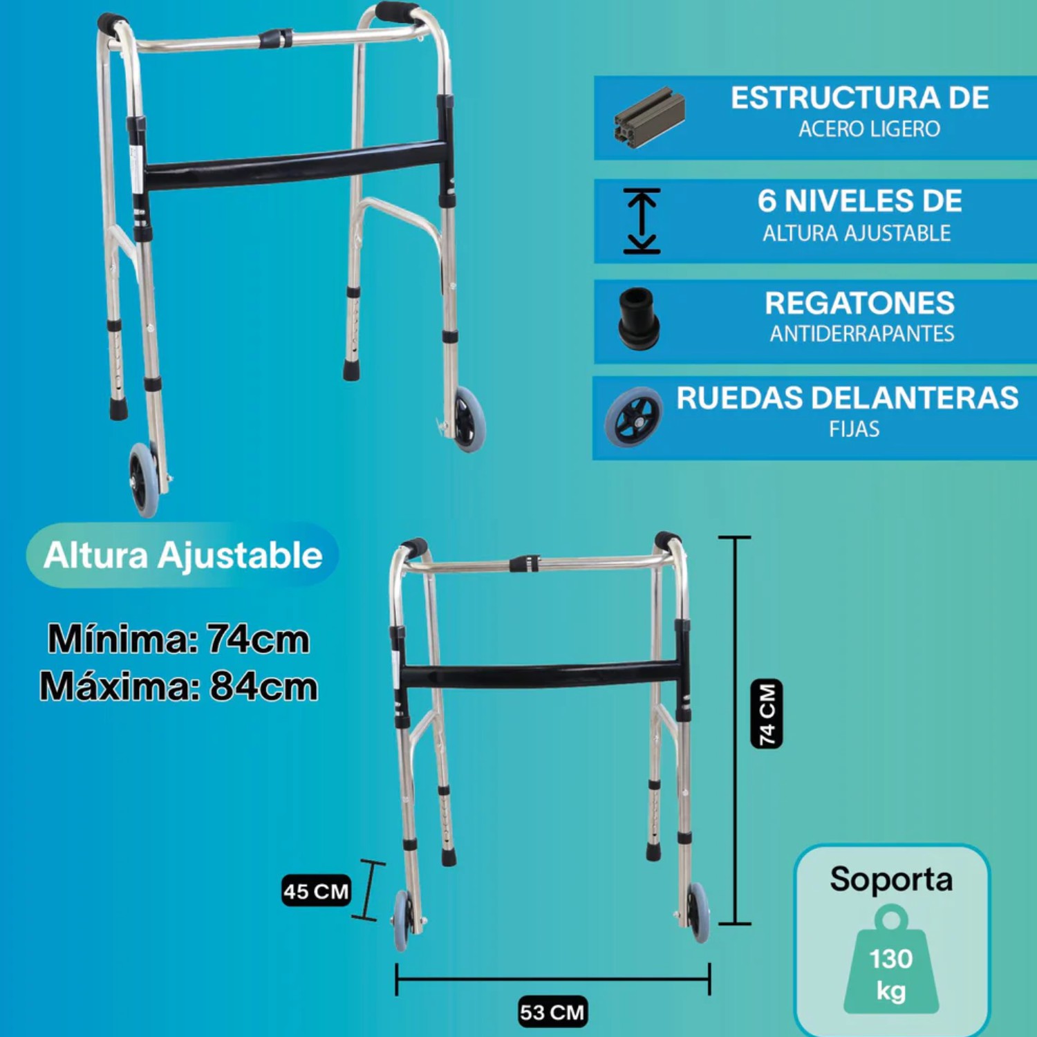 Andadera Con Ruedas Ortop&eacute;dica Caminador Plegable Altura Ajustable image number null