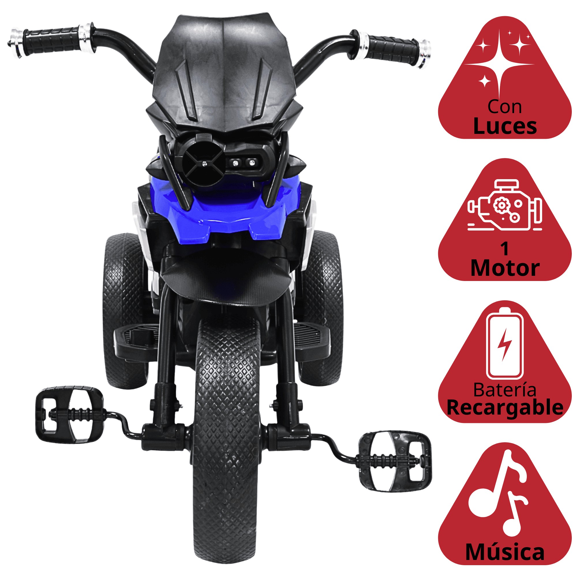 Moto Montable El&eacute;ctrica para Ni&ntilde;os Triciclo H&iacute;brido con Luces y Sonido Recargable 6v Soporta hasta 30 kg - Azul image number null