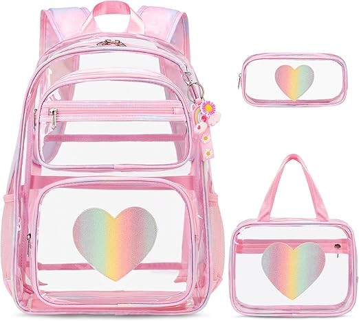 A Mochila transparente para ni&ntilde;os y ni&ntilde;as, 3 unidades de mochila transparente resistente con bolsa de almuerzo image number null