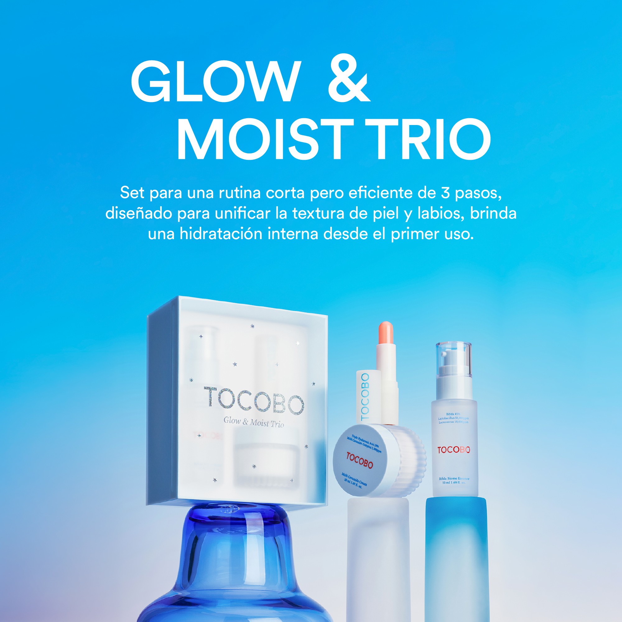 TOCOBO - Kit Hidratante Facial Coreano Glow & Moist Trio | Esencia Bifida, Crema Ceramidas y B&aacute;lsamo Labial Hidratante image number null