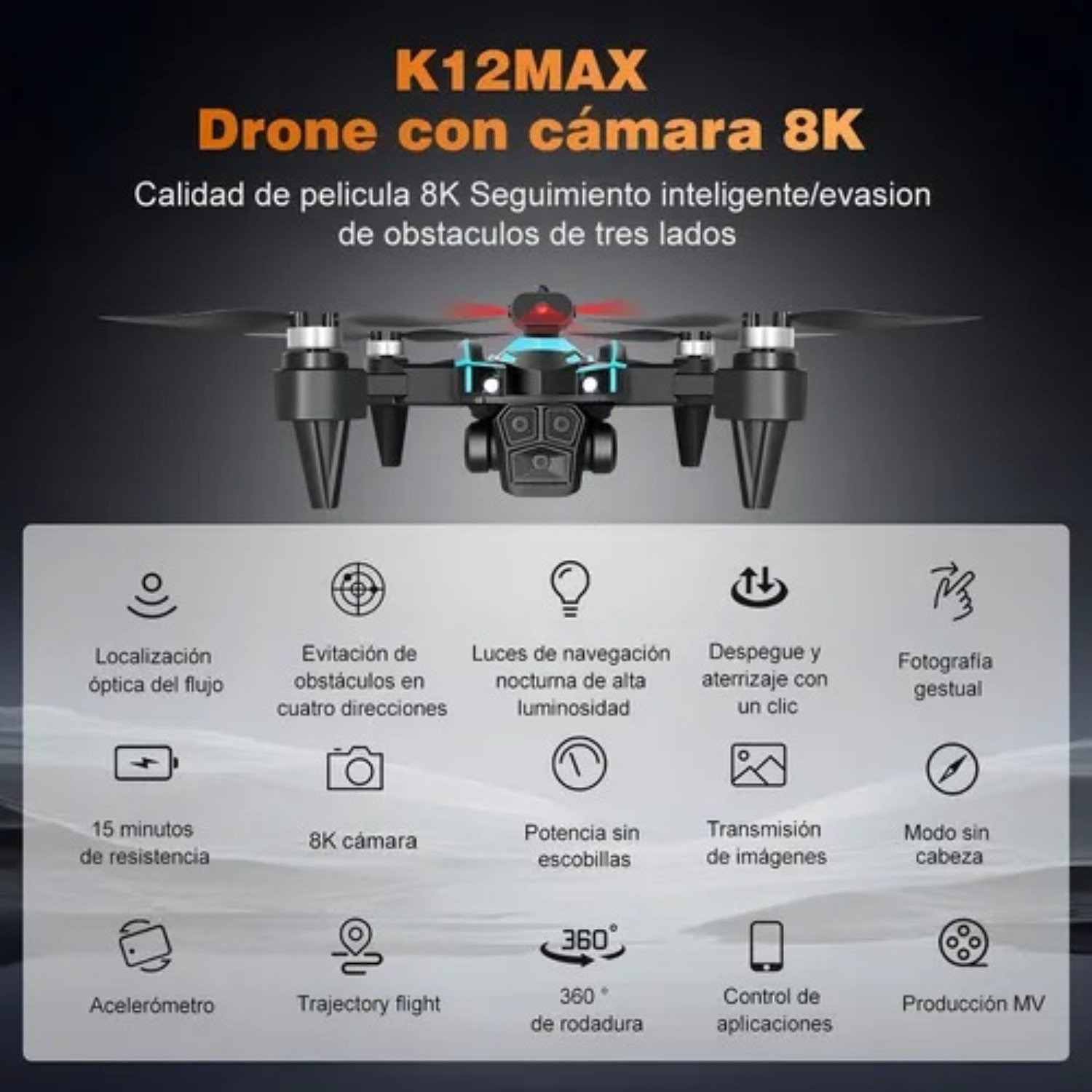 Drone Con Dual C&aacute;mara 8k Negro 2.4ghz 3 Bater&iacute;a Negro con Azul image number null