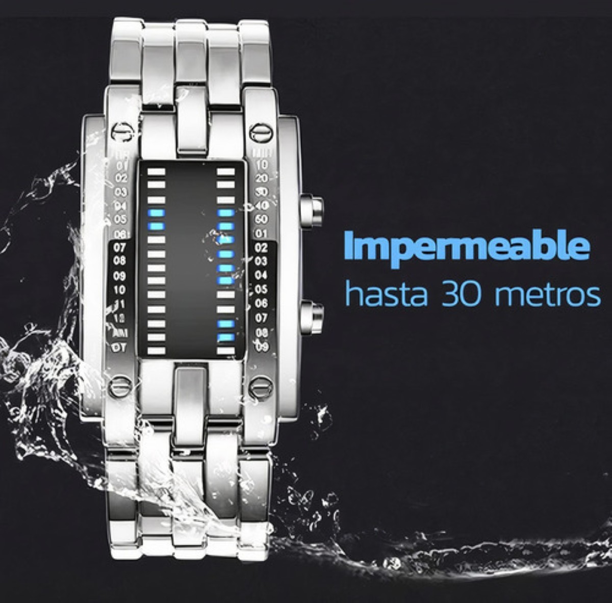 Reloj Led Binario Modelo E-men Moda Estilo Robot Gris con pantalla negra image number null