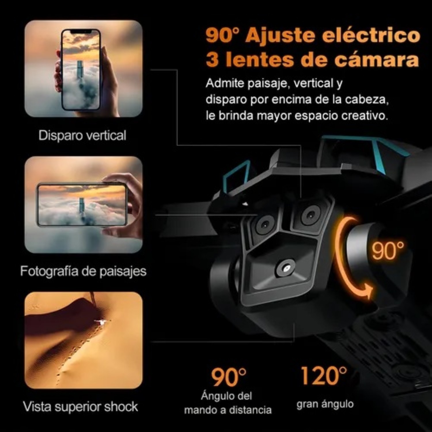 Drone Con Dual C&aacute;mara 8k Negro 2.4ghz 3 Bater&iacute;a Negro con Azul image number null