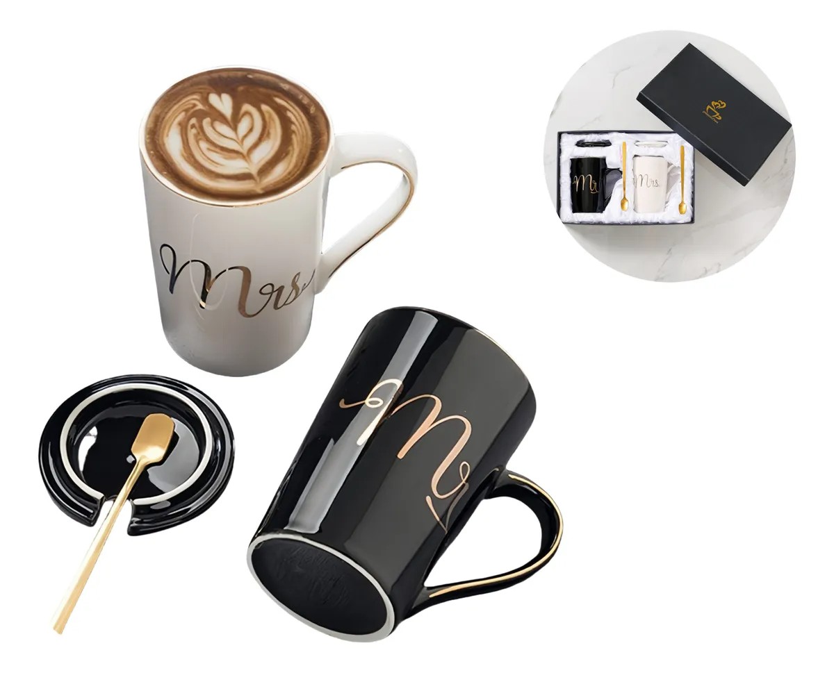 Conjunto De Regalo De Boda De Taza Caf&eacute; De Pareja De Calidad image number null