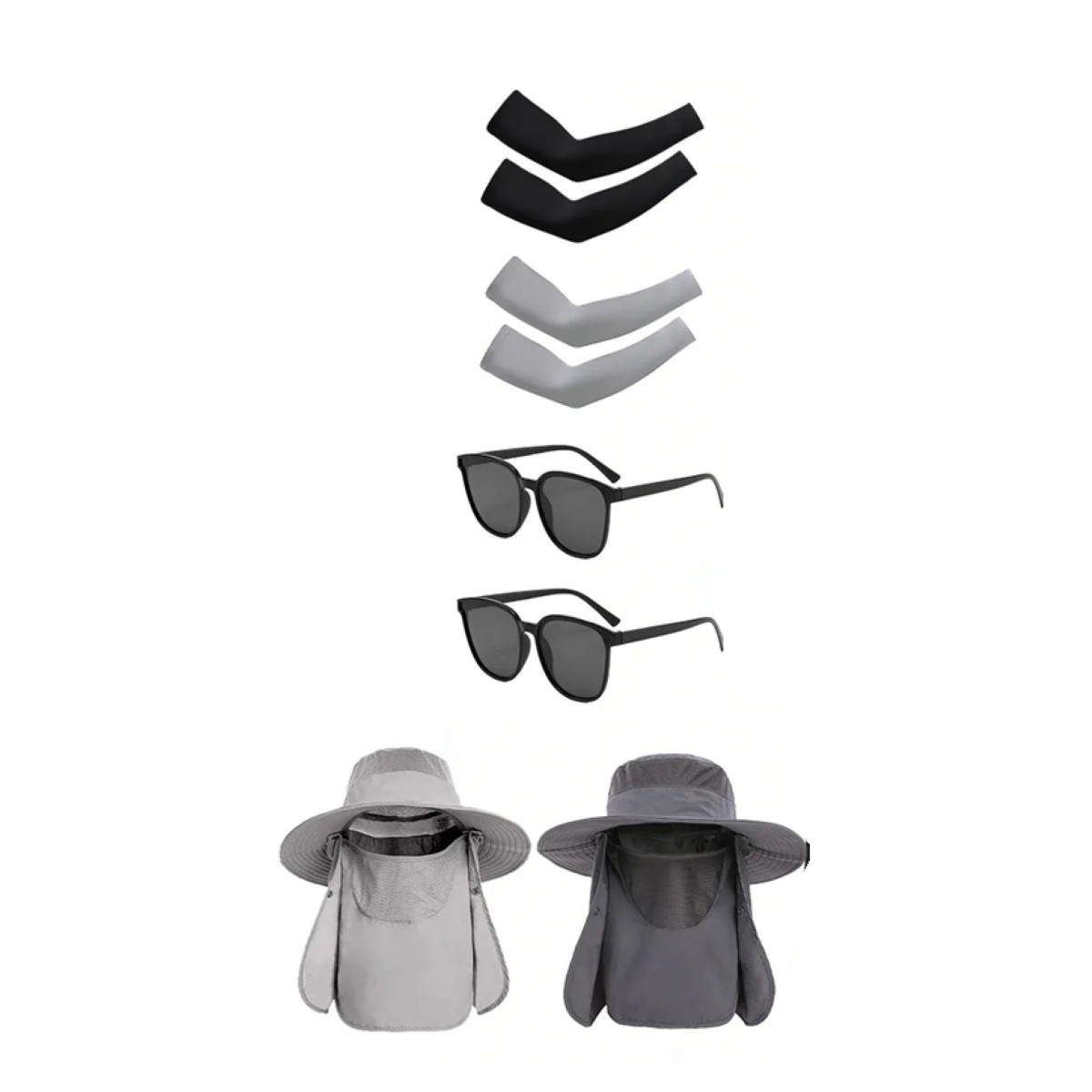 Sombreros Sol Mangas Gafas 6 Piezas Gris oscuro /Gris claro image number null