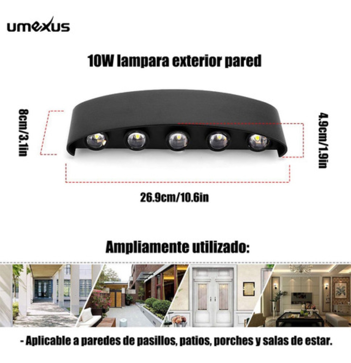 L&aacute;mpara Moderna Led De Pared De Luz C&aacute;lida 10w Para Exterior Negra image number null