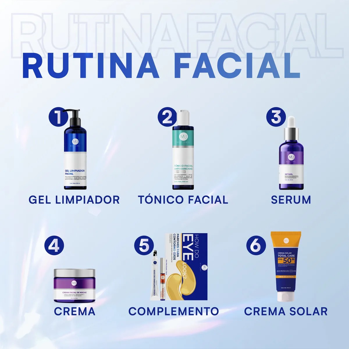 Mist Jewel Kit Sueros Faciales Complete &Aacute;cido Hialur&oacute;nico, Retinol Y Vitamina C + E. image number null