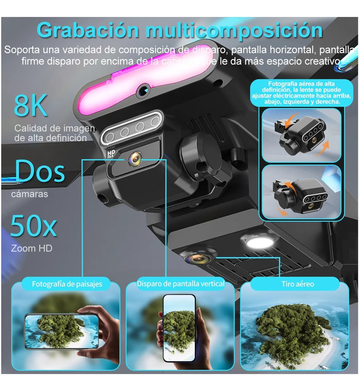 Mini Drone Sin Escobillas Lab.G Con 8k Hd C&aacute;mara Dual 2 Bater&iacute;as Negro image number null