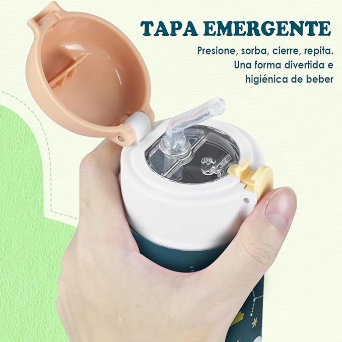 Termo Acero Inoxidable para Ni&ntilde;o 16 Oz, EASYTAO T&eacute;rmica de Botella para Agua 500ml con Tapa de Pajita, Taza Termo de Doble Pared a Prueba de Fugas, Caliente Agua Fr&iacute;a o Caliente (Azul). image number null