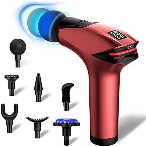 A Pistola de Masaje, Pistola de Masaje Muscular de Percusi&oacute;n Mejorada para Atletas, Masajeador de Tejido Profundo de Mano, Rojo, Para Atletas, 7 cabezales, 8 marchas, RPM3200 (Rojo). image number null