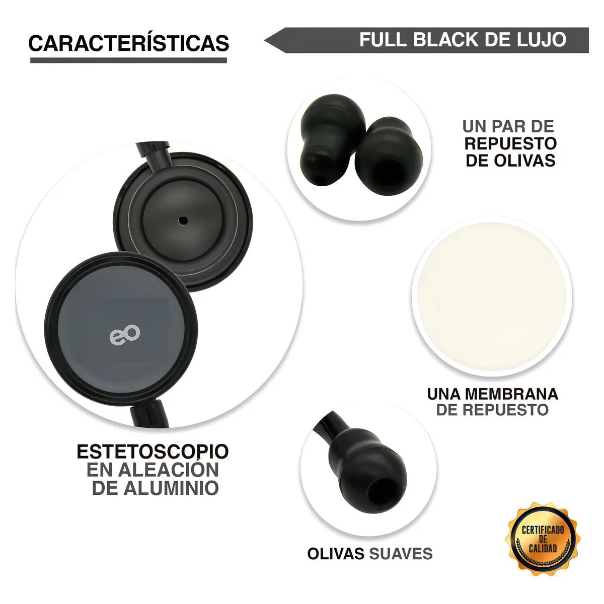 Estetoscopio de doble campana de lujo color Full black image number null