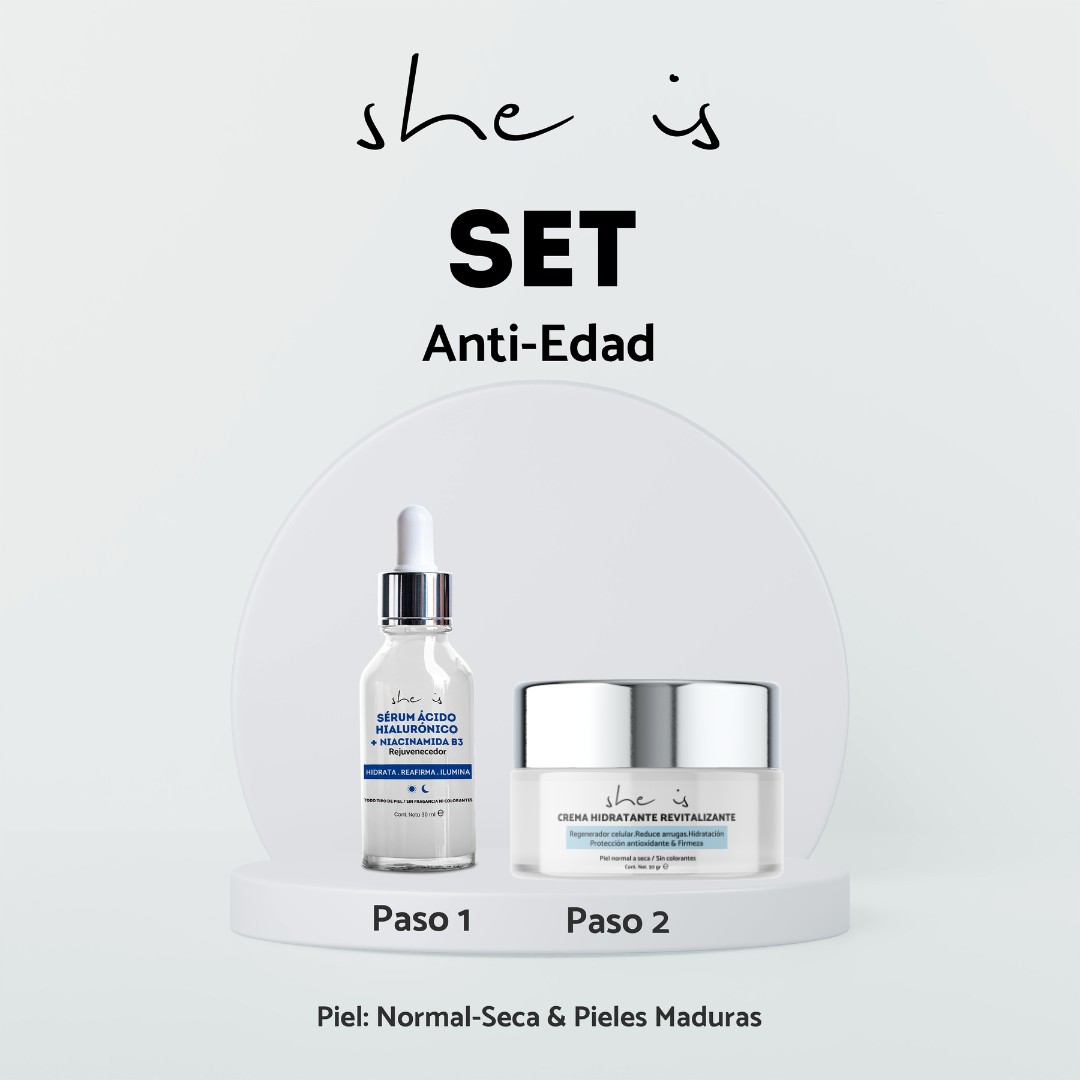 Set Facial Antiedad (Serum &Aacute;cido Hialur&oacute;nico + Crema Revitalizante) She is skincare image number null