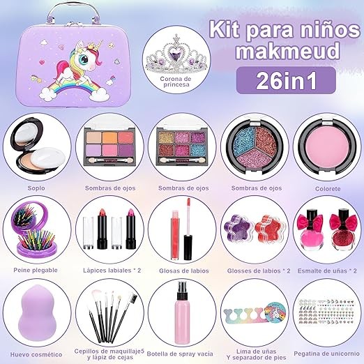 A AEGTVA Maquillaje para Ni&ntilde;as - Kit de Juguetes de Maquillaje Lavables para ni&ntilde;as (Bolso Morado). image number null