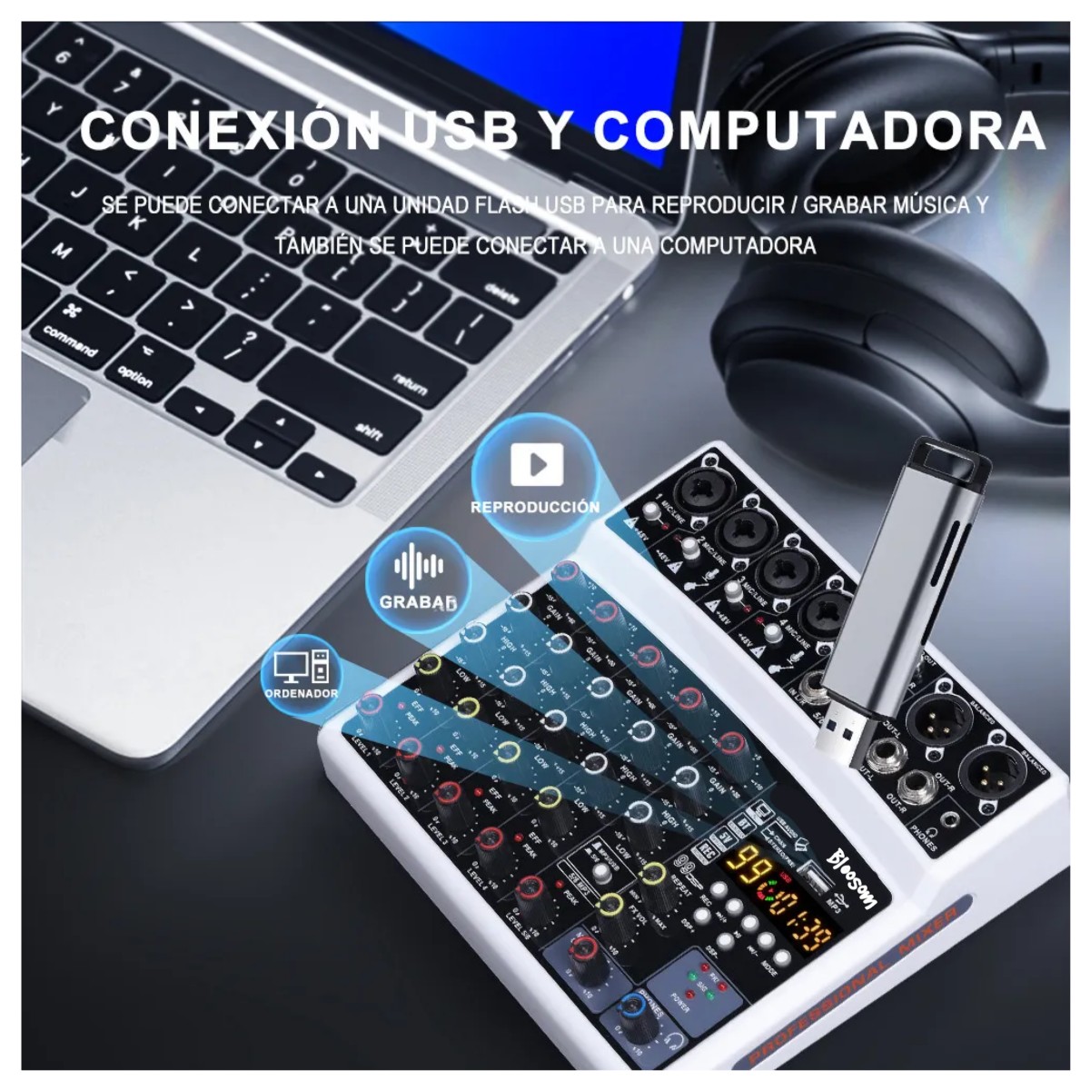 Mezclador Bluetooth Usb Dsp (6 Canales) Blanco image number null