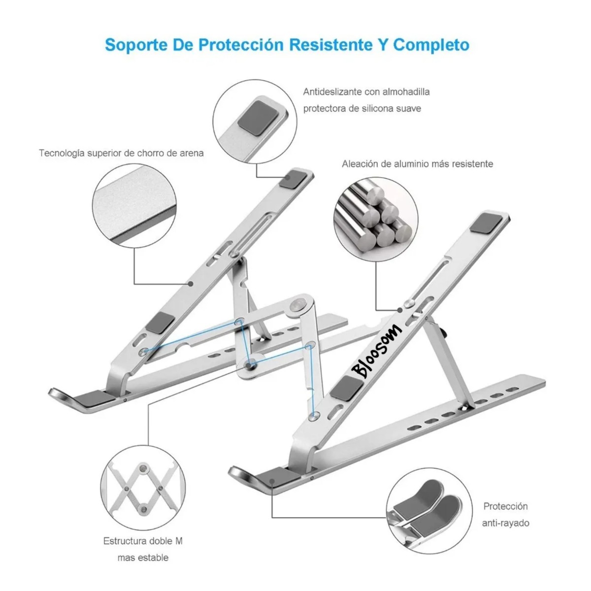 Base Soporte Laptop Aluminio, plegable, port&aacute;til Y Ajustable Plateado image number null