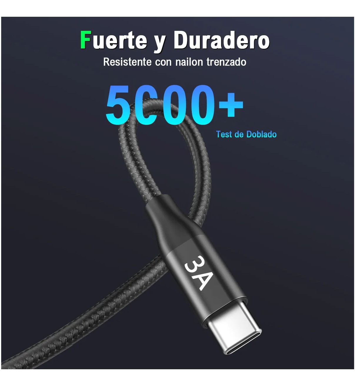 Cable de Datos USB a Tipo C Belug, 2 Metros Nailon Trenzado Negro USB 2.0 3A Cable Carga R&aacute;pid image number null