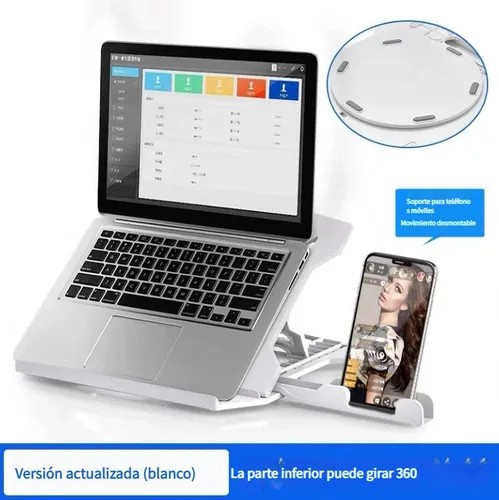 Base Soporte para Laptop Computadora y Telefono Celular Portatil Plegable Ajustable y Ergonomica Color Blanco image number null