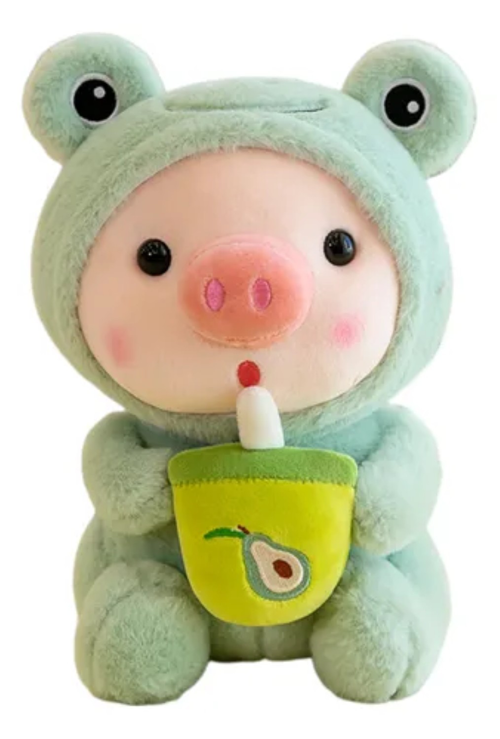 Cerdito De Peluche Con Capucha De Conejito 25cm Verde image number null