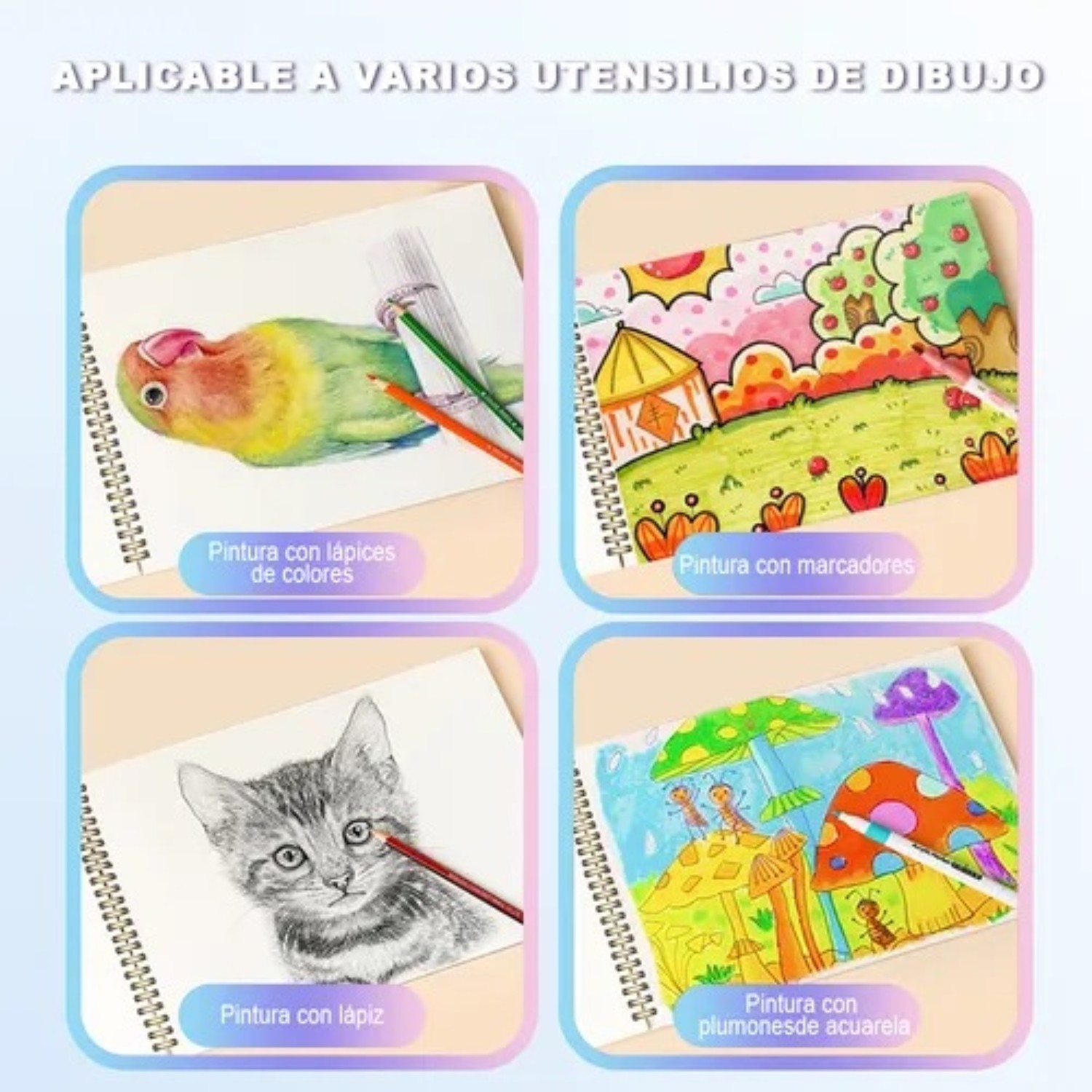 2 pcs A4 Cuaderno De Dibujo 240p Con L&aacute;mina Gruesa Azul Acero image number null