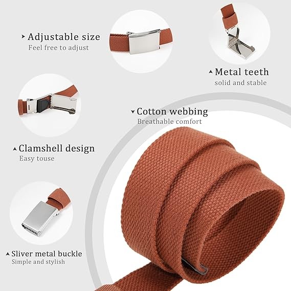 AWAYTR - Cinturones de lona para ni&ntilde;os, uniforme escolar ajustable, cintur&oacute;n de golf para ni&ntilde;os con hebilla abatible plateada. image number null