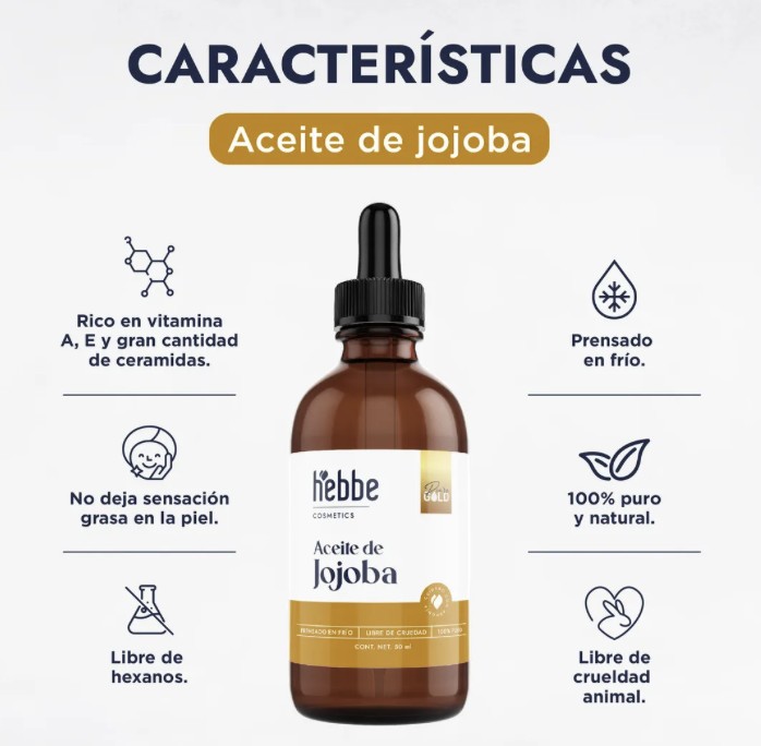 Aceite de Jojoba Puro Organico, Antiestrias Linea Aceite Capilar Y Corporal Hebbe Cosmetics 50ml image number null