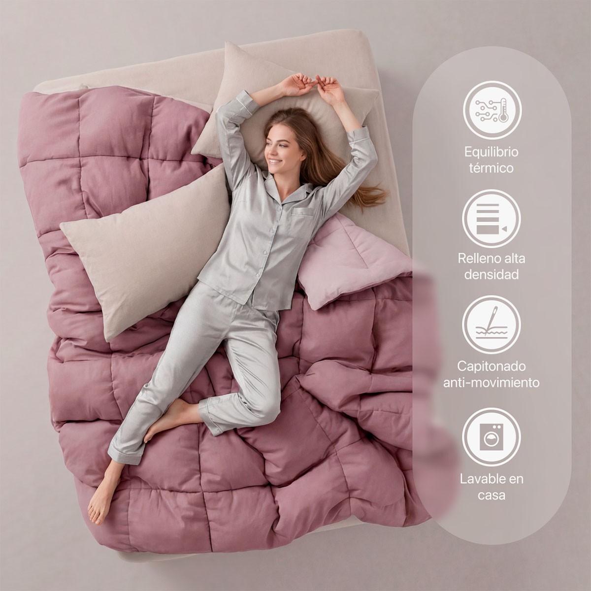 Edred&oacute;n Acolchado Duvet Queen Size Hipoalerg&eacute;nico Vino Rosado/Rosa ESQUIMAL. image number null