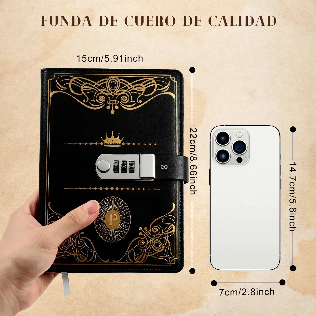 Agenda De Cuero Con Candado Diario Personal 150 Hojas +calco Negro image number null