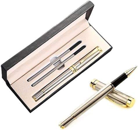 A Bol&iacute;grafo Metal, Bol&iacute;grafos de Firma con 1 Bol&iacute;grafo de Punta Media, 2 Recambios Adicionales,Bol&iacute;grafos de Fibra de Carbono,0.5mm Carbono Bol&iacute;grafo Met&aacute;lico Antideslizante (Plata). image number null