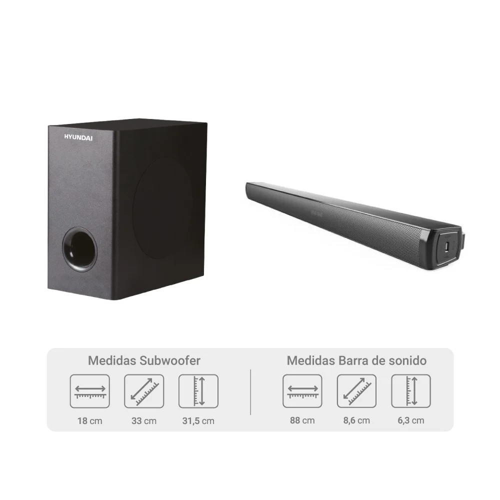 Barra de sonido Hyundai HYSB336W con Subwoofer Inal&aacute;mbrico Negro image number null