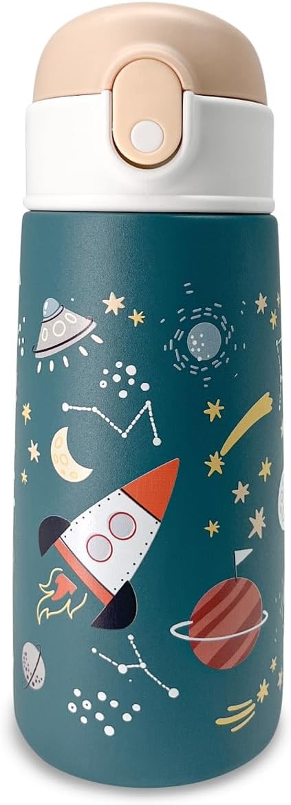 Termo Acero Inoxidable para Ni&ntilde;o 16 Oz, EASYTAO T&eacute;rmica de Botella para Agua 500ml con Tapa de Pajita, Taza Termo de Doble Pared a Prueba de Fugas, Caliente Agua Fr&iacute;a o Caliente (Azul). image number null